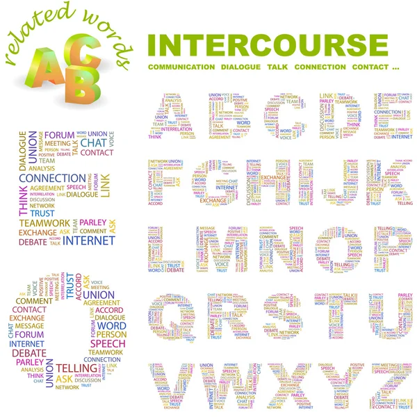 INTERCOURCE. Word collage on black background. — Stock Vector