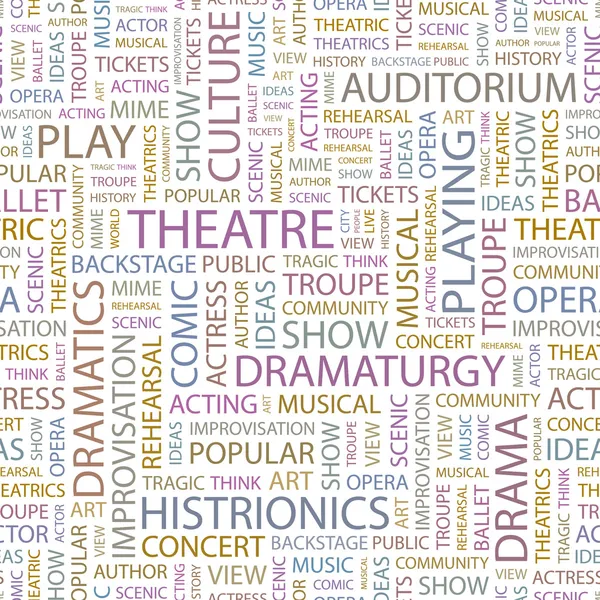 THEATRE. Word collage on black background. Illustration with different asso — Stock Vector