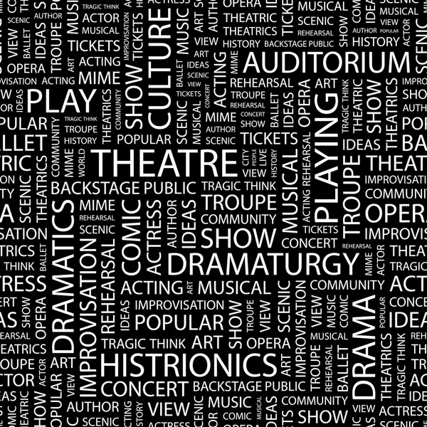 Tiyatro. siyah arka plan üzerinde kelime kolaj. resimde farklı asso ile — Stok Vektör