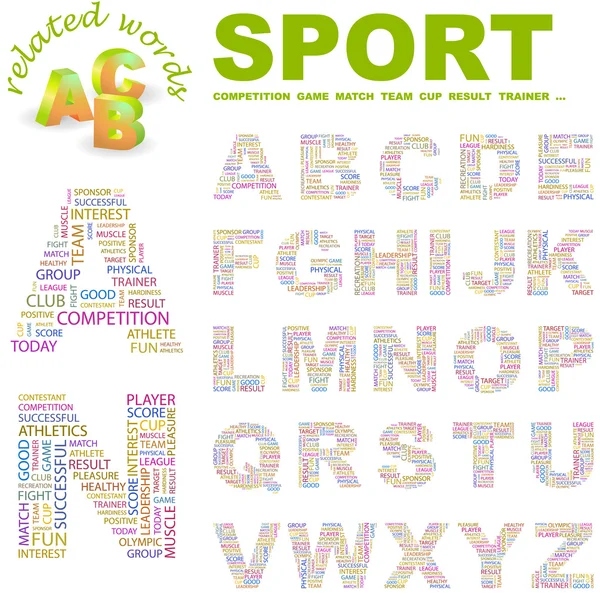 スポーツ。ベクトルの手紙のコレクションです。wordcloud イラスト. — ストックベクタ