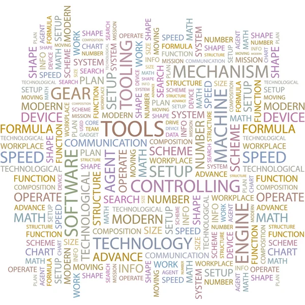 Des outils. Modèle vectoriel sans couture avec nuage de mots . — Image vectorielle