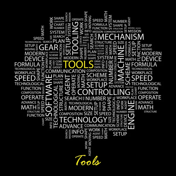 Werkzeuge. nahtlose Vektormuster mit Wortwolke. — Stockvektor