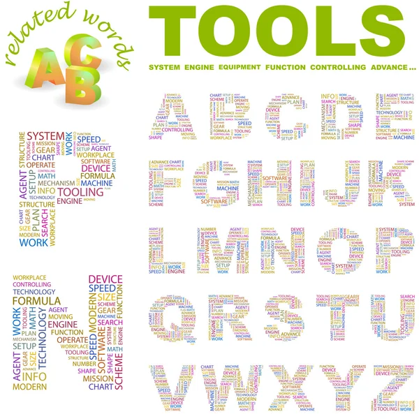 TOOLS. Seamless vector pattern with word cloud. — Stock Vector