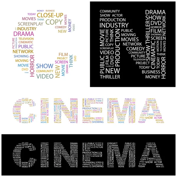 CINEMA. Ilustración con diferentes términos de asociación . — Vector de stock