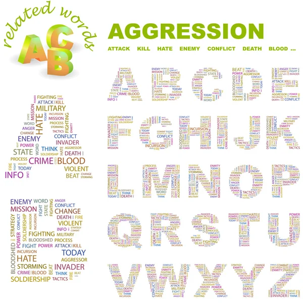 Agressie. woord collage op witte achtergrond. vectorillustratie. — Stockvector