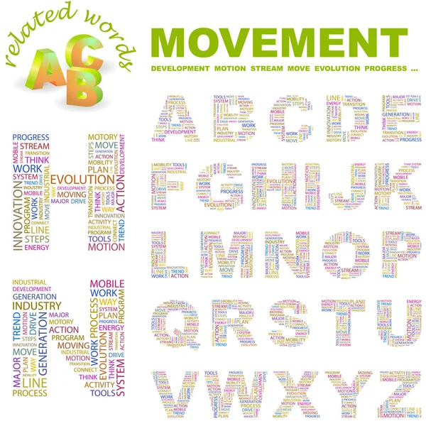 MOVEMENT. Word collage on white background. Vector illustration. — Stock Vector