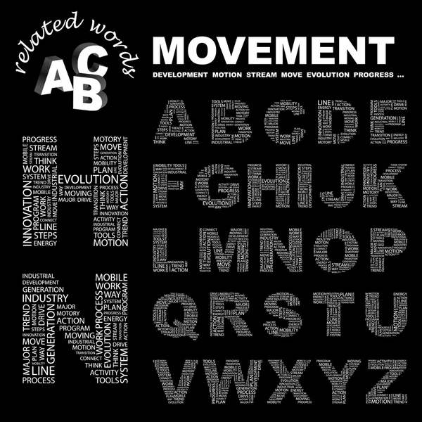 Rörelse. ordet collage på svart bakgrund. vektor illustration. — Stock vektor