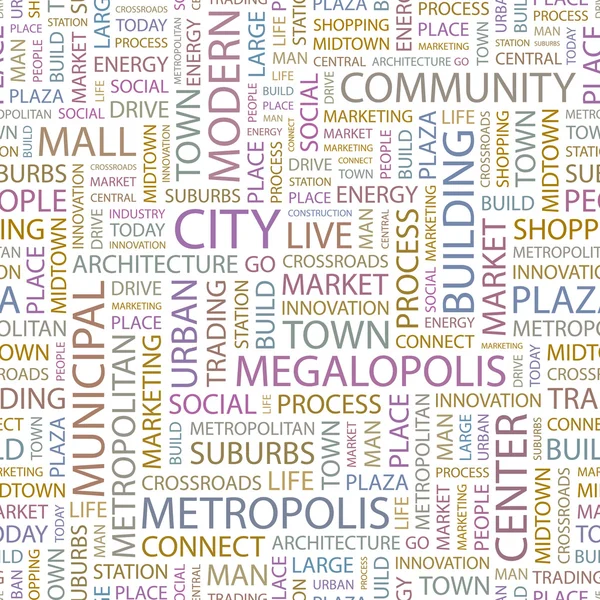 La ville. Collage de mots sur fond blanc . — Image vectorielle