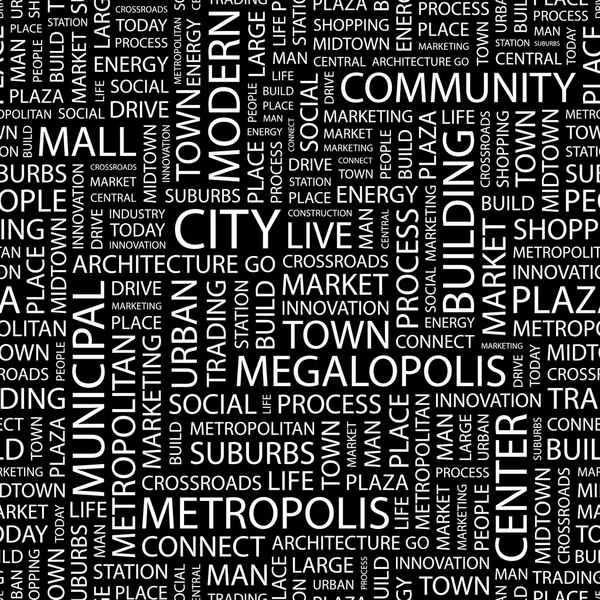 Staden. ordet collage på vit bakgrund. — Stock vektor