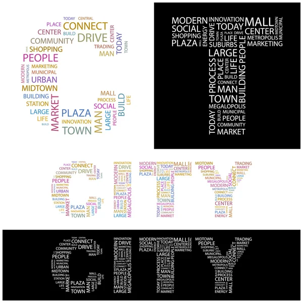 Staden. ordet collage på vit bakgrund. — Stock vektor