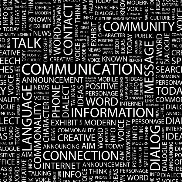 COMMUNICATION. Word collage on black background. — Stock Vector