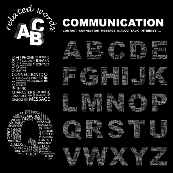 COMMUNICATION. Collage Word sur fond noir . — Image vectorielle