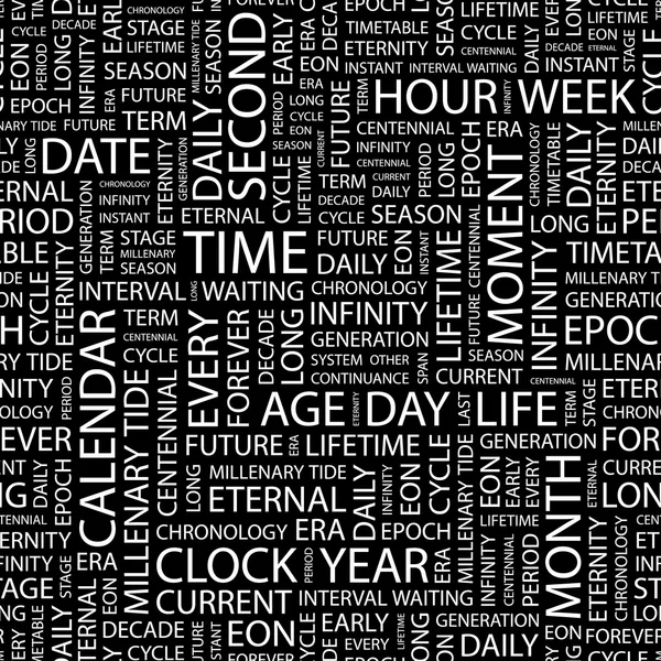 Tiempo. collage palabra sobre fondo negro . — Archivo Imágenes Vectoriales
