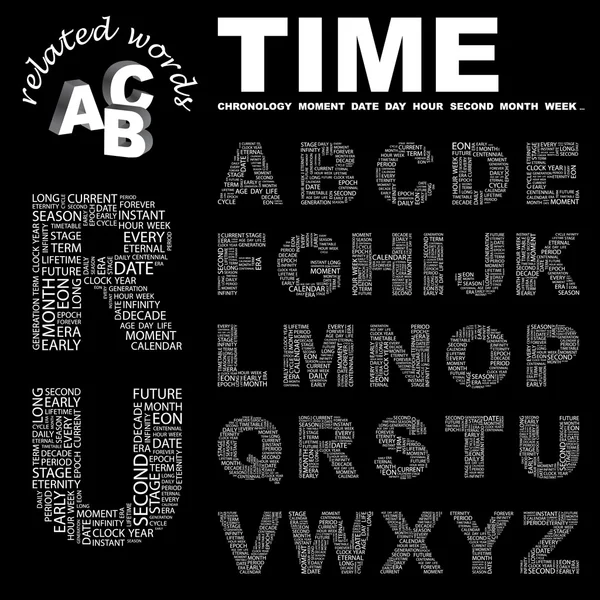 Tiempo. collage palabra sobre fondo negro . — Archivo Imágenes Vectoriales
