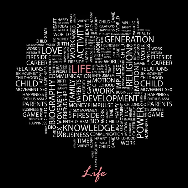 La vida. collage palabra sobre fondo negro . — Vector de stock