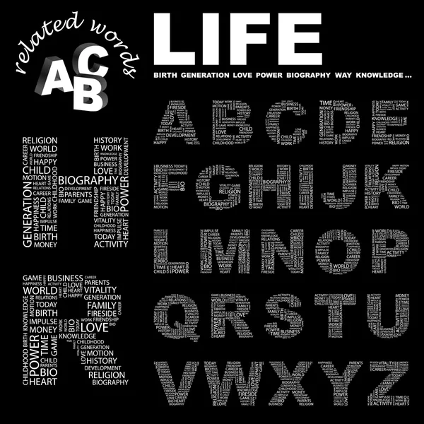 La vida. collage palabra sobre fondo negro . — Vector de stock