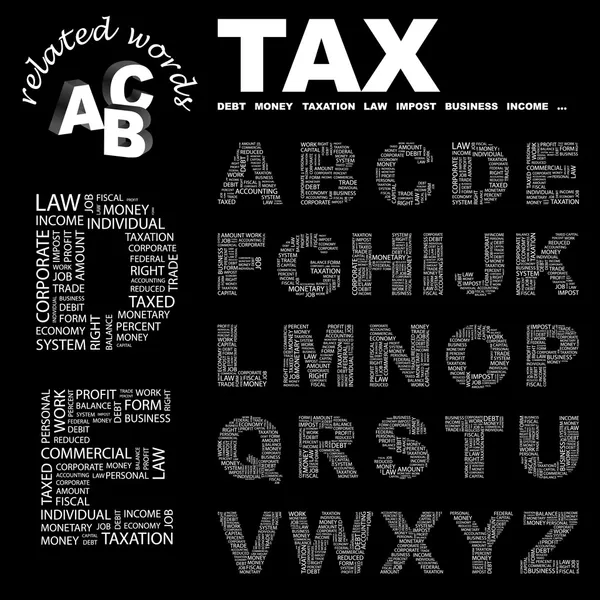 O TAX. Ilustração com diferentes termos de associação . — Vetor de Stock