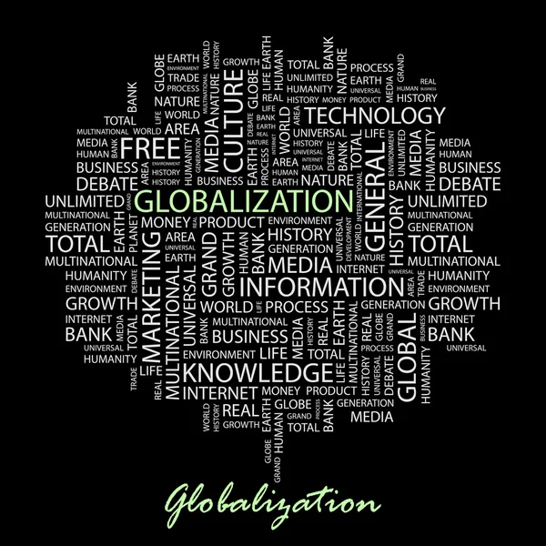 Globalisierung. Alphabet. Abbildung mit unterschiedlichen Assoziationsbedingungen. — Stockvektor
