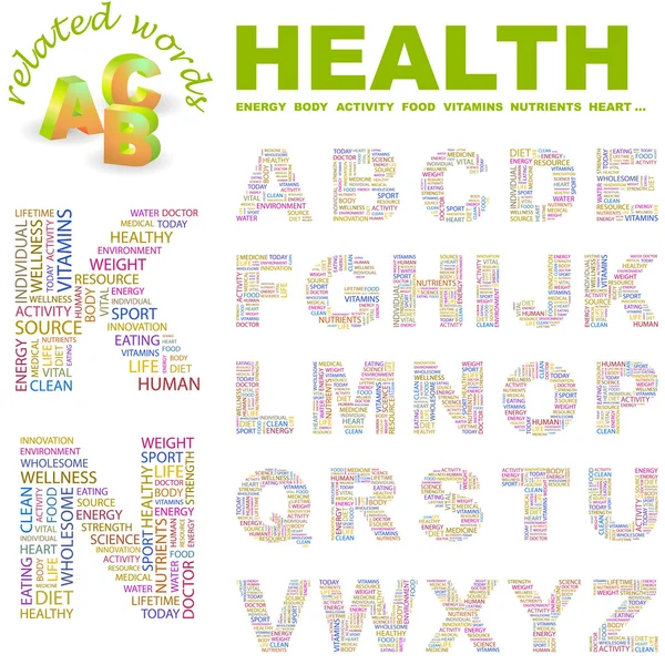 HEALTH. Vector letter collection. Wordcloud illustration. — Stock Vector