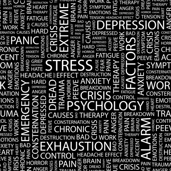 STRESS. Word collage on black background. — Stock Vector