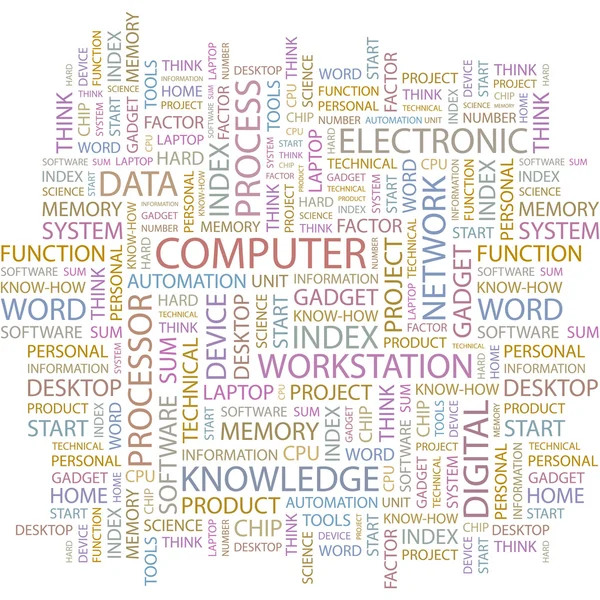 计算机。在白色背景上的字拼贴画. — 图库矢量图片