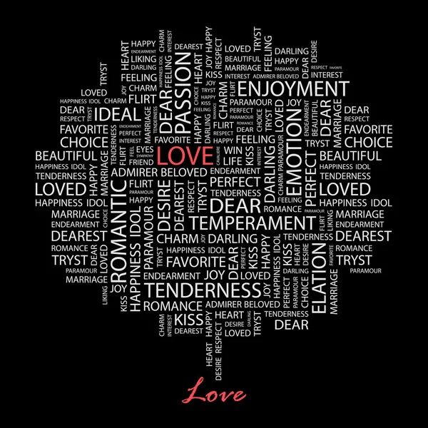 LOVE. Seamless vector pattern with word cloud. — Stock Vector