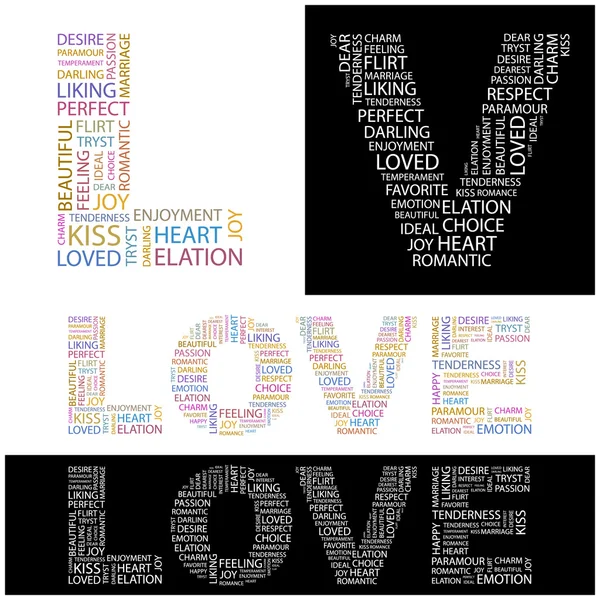 LOVE. Illustration with different association terms. — Stock Vector