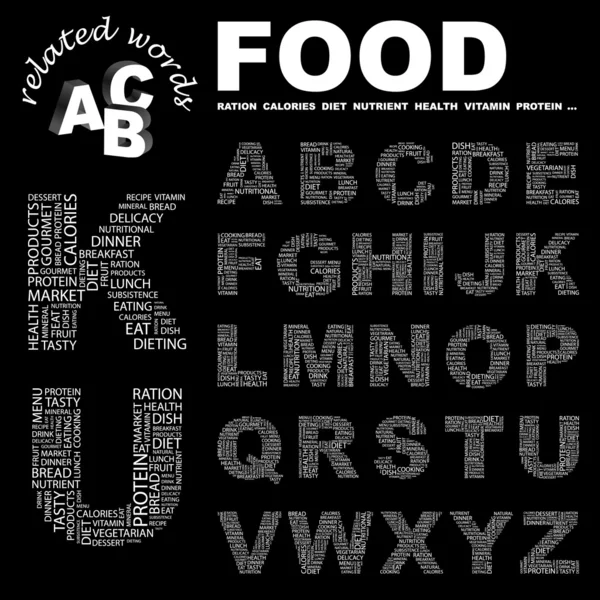 De la nourriture. Illustration avec différents termes d'association . — Image vectorielle