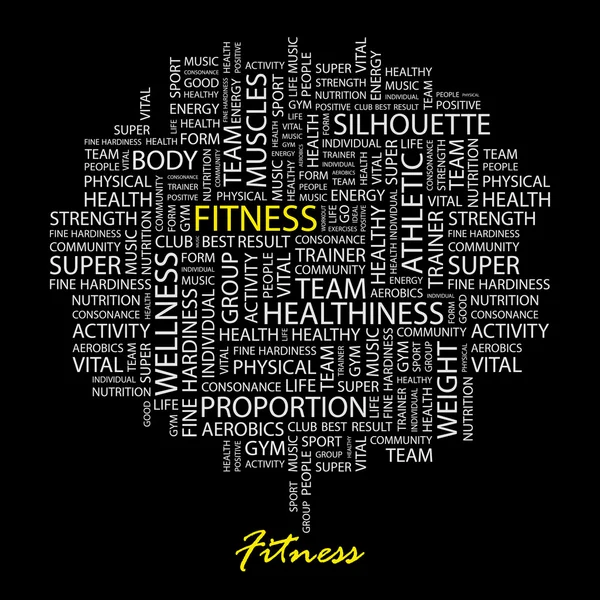 FITNESS. Seamless vector pattern with word cloud. — Stock Vector