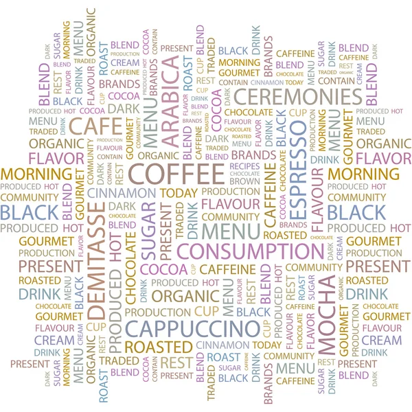 Du café. Modèle vectoriel sans couture avec nuage de mots . — Image vectorielle
