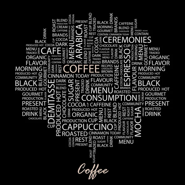 Kahve. siyah arka plan üzerinde kelime kolaj. — Stok Vektör