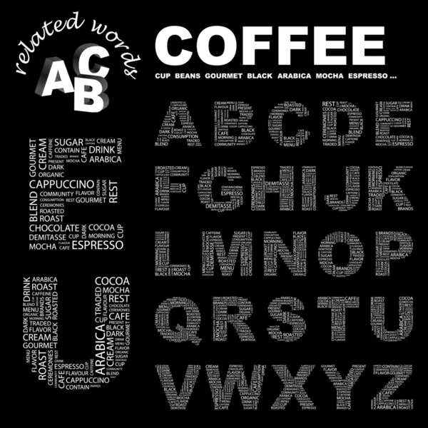 CAFÉ. Colagem de palavras no fundo preto . — Vetor de Stock