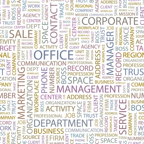 OFFICE. Seamless vector pattern with word cloud. — Stock Vector