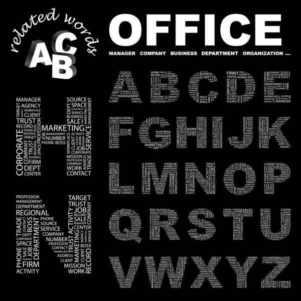 OFFICE. Seamless vector pattern with word cloud — Stock Vector