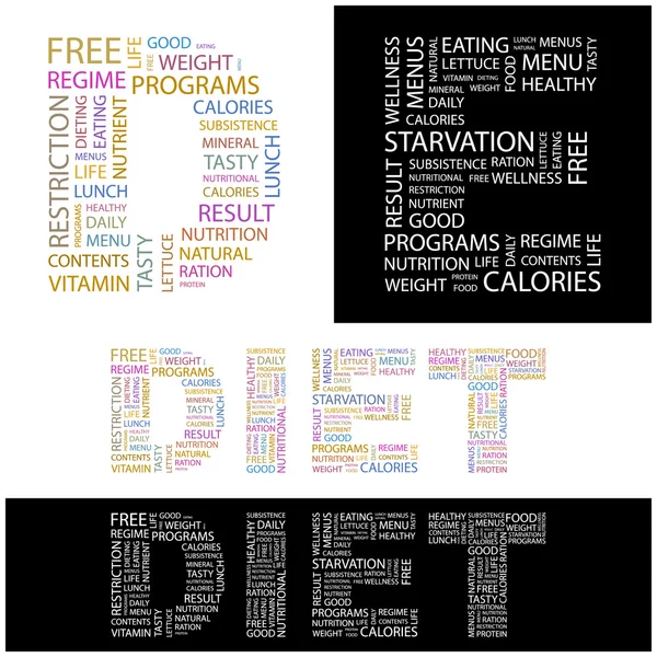 Dieta. Ilustración con diferentes términos de asociación . — Archivo Imágenes Vectoriales
