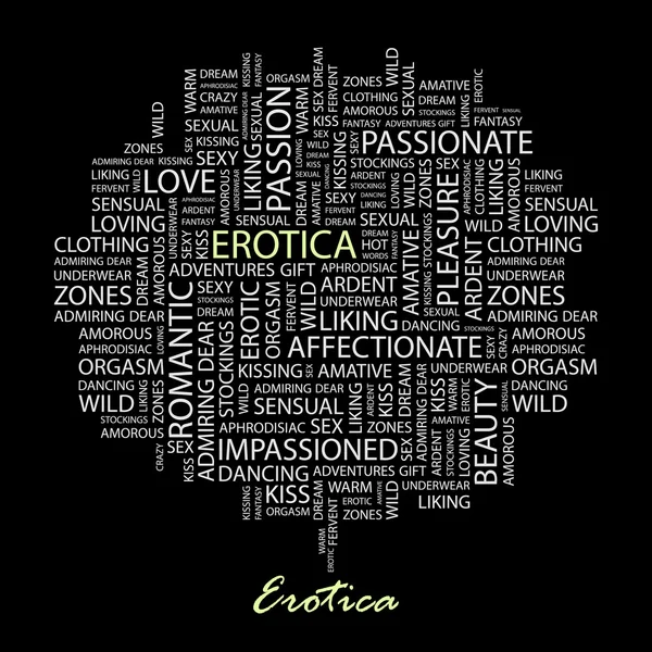 stock vector EROTICA. Seamless vector pattern with word cloud.