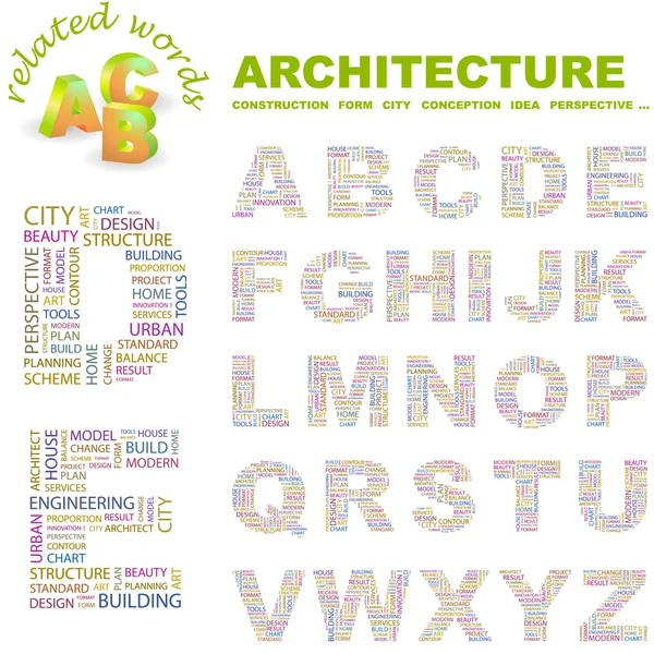 ARCHITECTURE. Vector letter collection. Wordcloud illustration. — Stock Vector