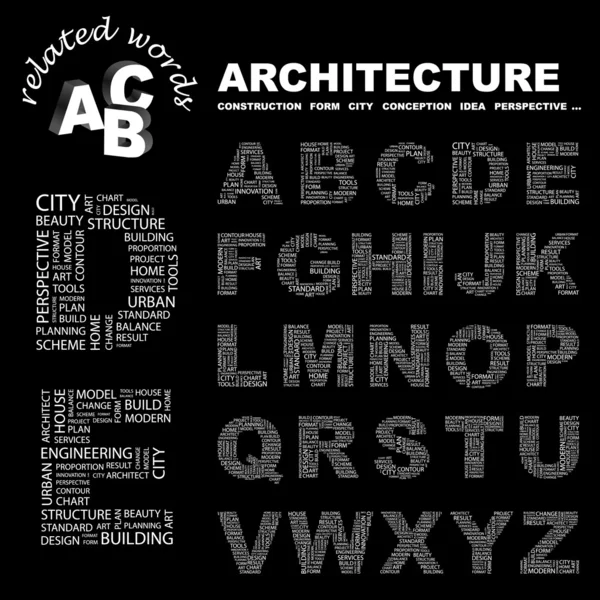 ARCHITECTURE. Collecte de lettres vectorielles. Illustration Wordcloud . — Image vectorielle