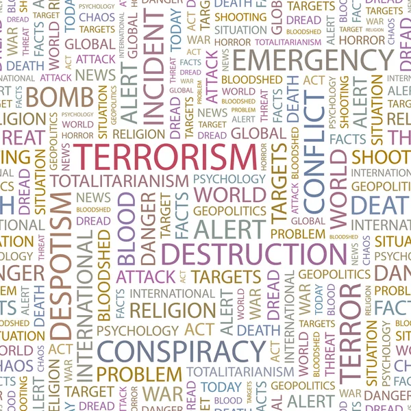 Terorismus. bezešvá vektorová vzorek s slovo mrak. — Stockový vektor