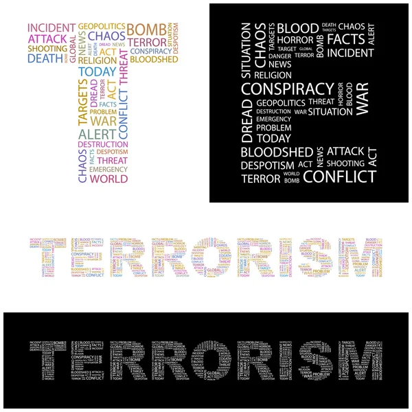 Terorismus. ilustrace s různými asociace termíny. — Stockový vektor