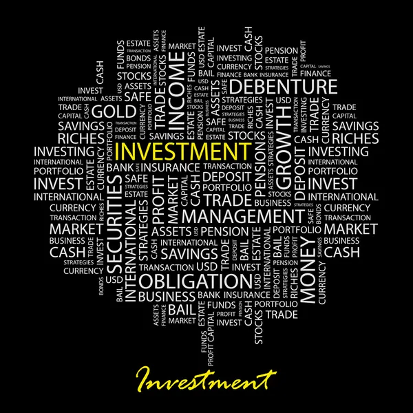 INVESTMENT. Seamless vector pattern with word cloud. — Stock Vector