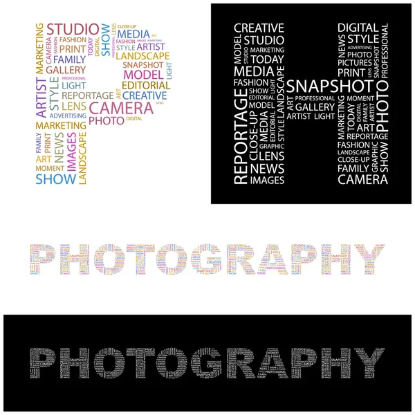 PHOTOGRAPHIE. Illustration avec différents termes d'association . — Image vectorielle