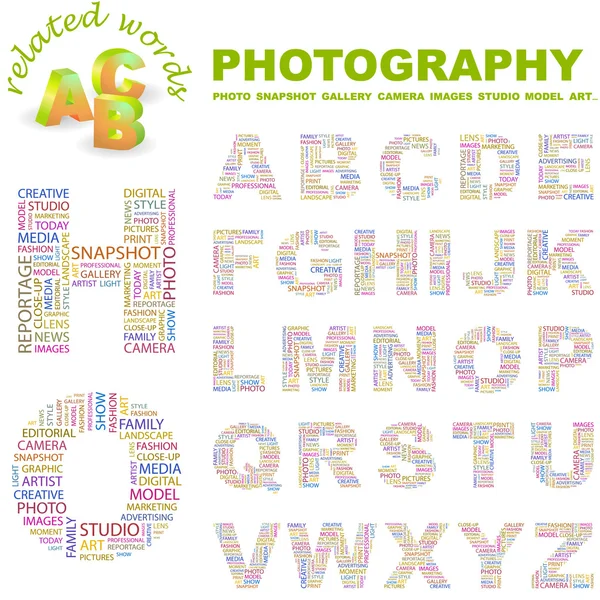PHOTOGRAPHIE. Collecte de lettres vectorielles . — Image vectorielle