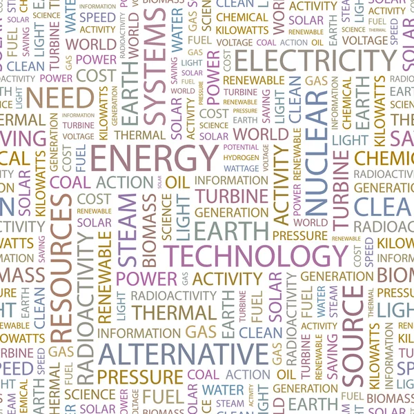 ENERGY. Seamless vector pattern with word cloud. — Stock Vector
