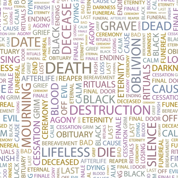 DEATH. Seamless vector pattern with word cloud. — Stock Vector