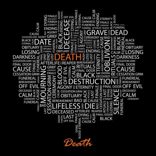 Morte. Collage di parole su sfondo nero . — Vettoriale Stock