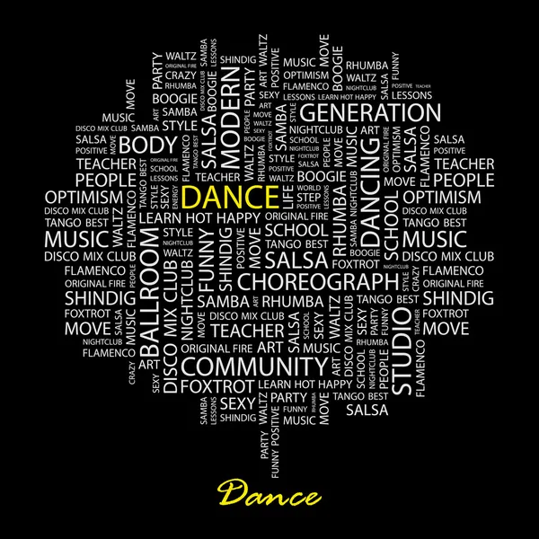 DANCE. Seamless vector pattern with word cloud. — Stock Vector