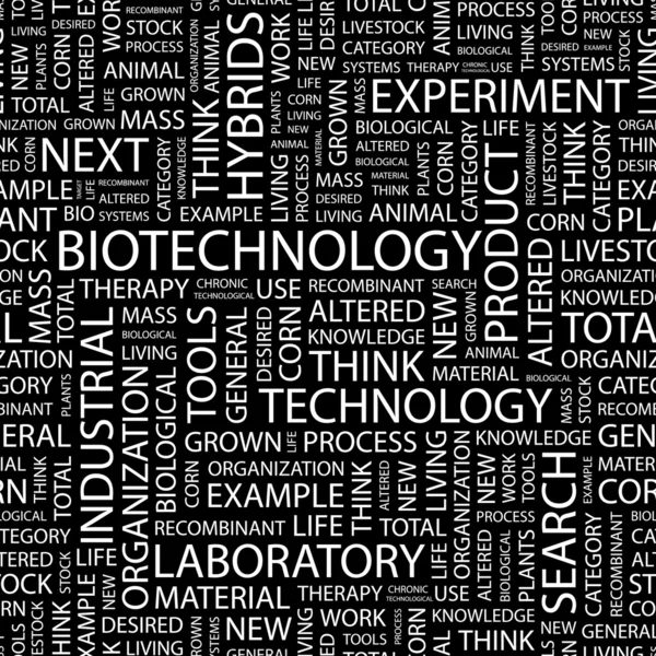 BIOTECHNOLOGY. Seamless vector pattern with word cloud. — Stock Vector