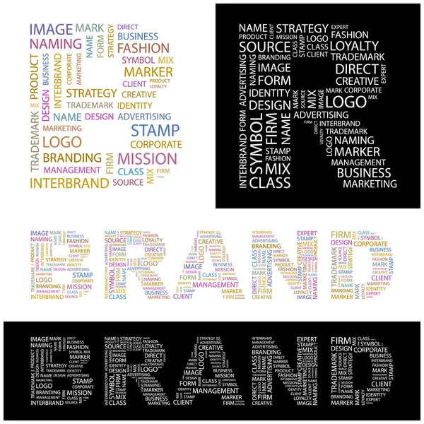 BRAND. Vector illustration. Illustration with different association terms. — Stock Vector