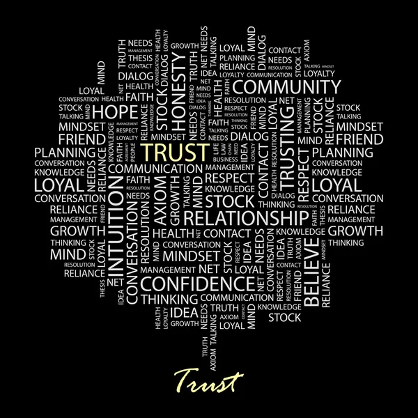 Vertrauen. Wortcollage auf schwarzem Hintergrund — Stockvektor